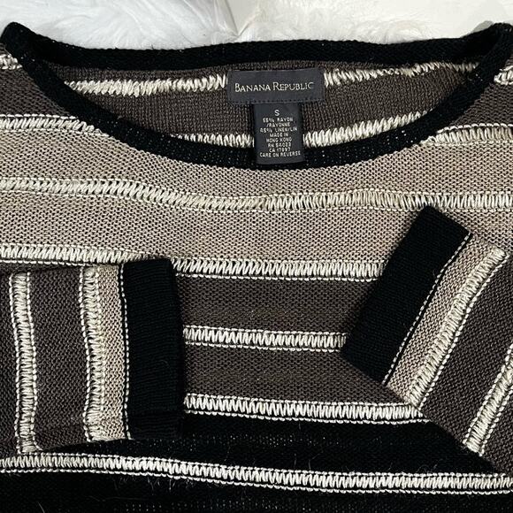 NEW Banana Republic Linen Striped Neutral Colorblock Open Weave Sweater S NWOT - Picture 11 of 16